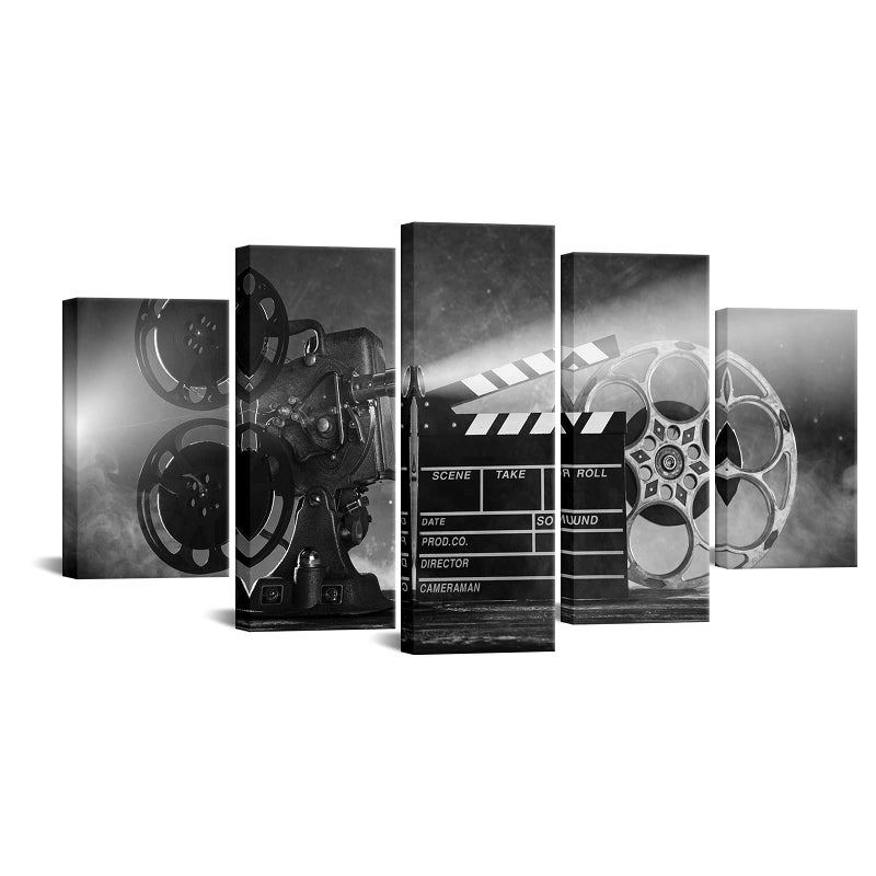 LevvArts Large 5 Piece Canvas Wall Art Classic Old Fashion Film Reels Poster Filmmaking Concept Scene Black and White Pictures for Bar Pub Home Movie Theater Media Room Decor Ready to Hang - Image 1
